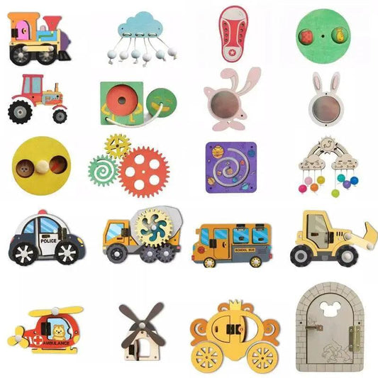  DIY Montessori Busy Board Wooden Accessories Hand Pulled Wheel Gear Drum Car Castle Educational Toy For Children 3 To 12 -  ToylandEU™