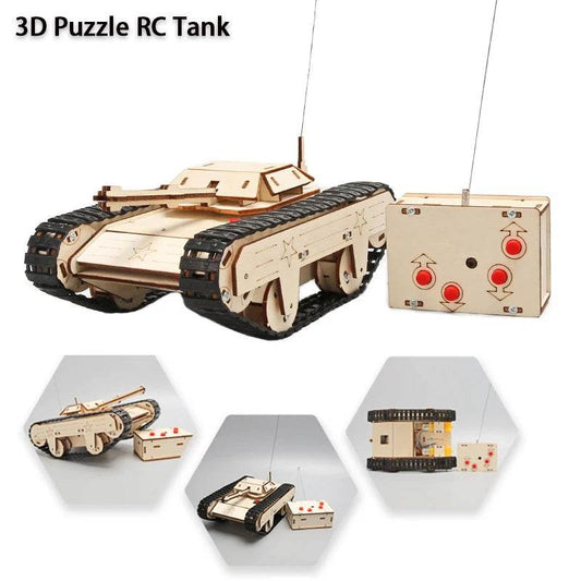 DIY Wooden 3D Puzzle Tank Model Science Kit Assembly Toys Rc Tank Physics Electronic School Project Scientific Experiment Toys - ToylandEU
