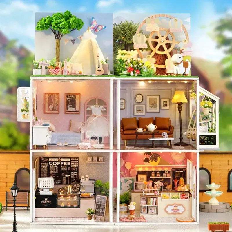 DIY Wooden Dollhouse Coffee Shop Kit For Kids Gift - ToylandEU