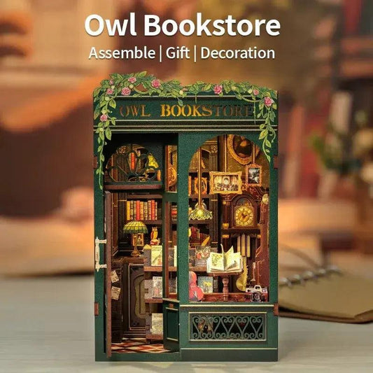  DIY Wooden Dollhouse Kit With Owl Bookstore Furniture -  ToylandEU™
