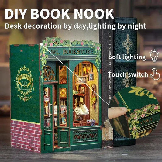  DIY Wooden Dollhouse Kit With Owl Bookstore Furniture -  ToylandEU™