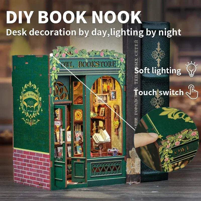 DIY Wooden Dollhouse Kit With Owl Bookstore Furniture - ToylandEU