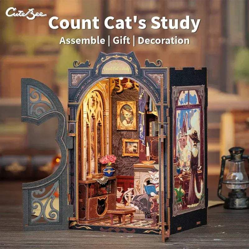 DIY Wooden Dollhouse Kit With Owl Bookstore Furniture - ToylandEU