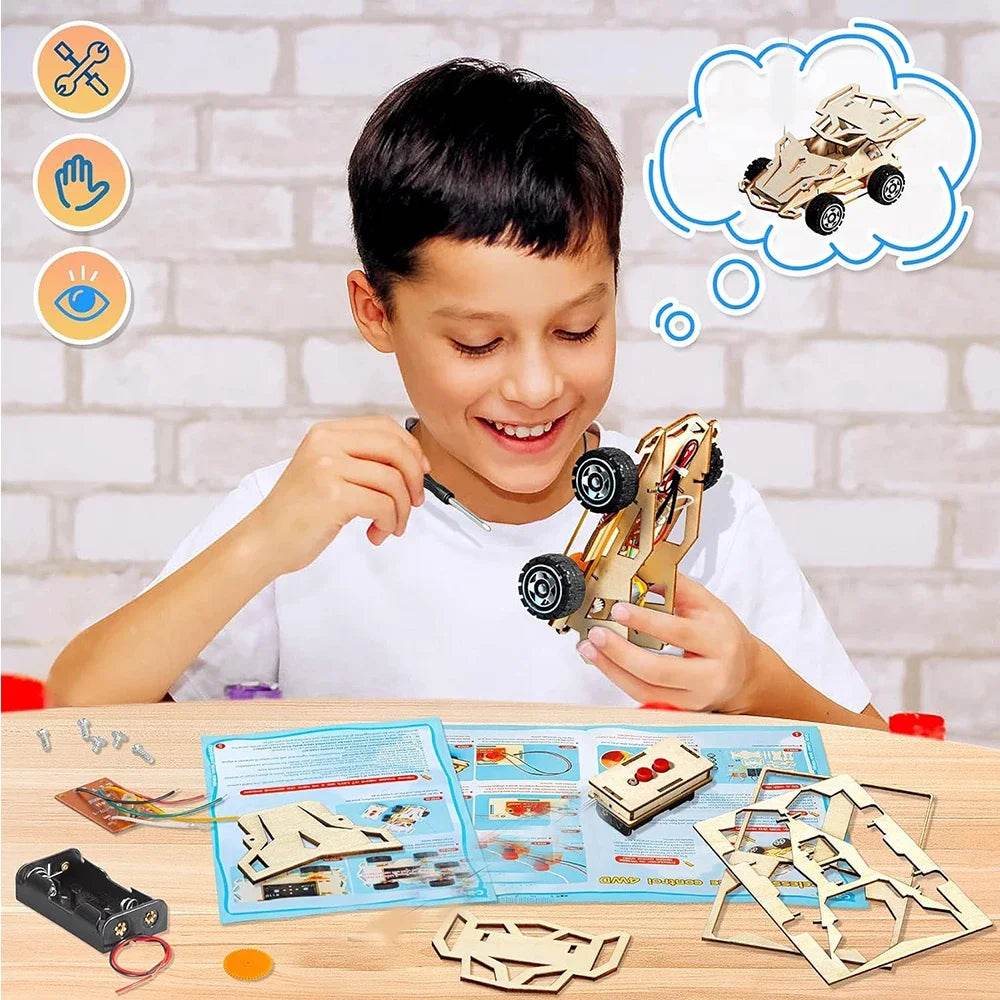 DIY Wooden Remote Control Car Wooden Four Wheel Drive Racing Assembling Science Experiment Kits KIDS STEM Educational Toy - ToylandEU