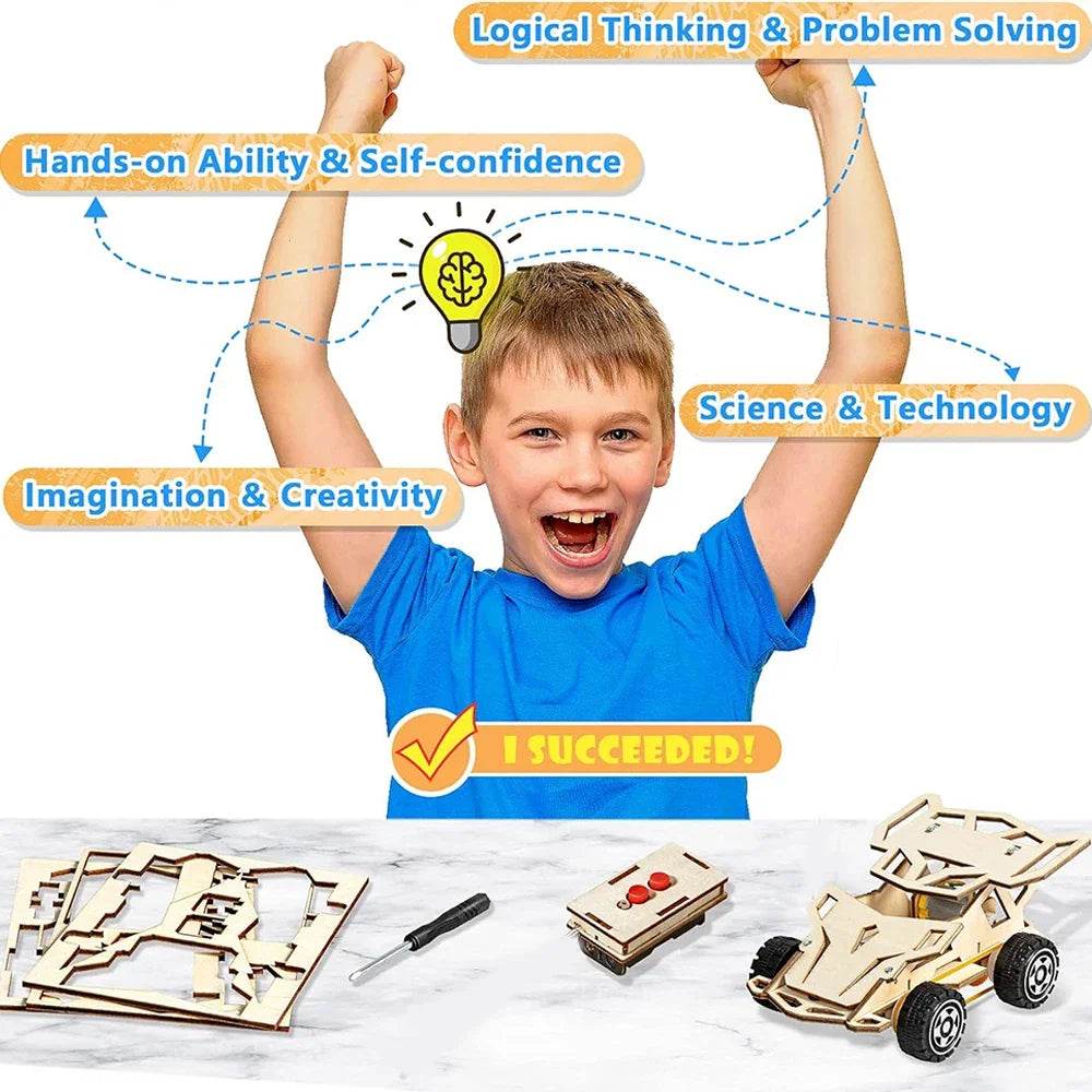 DIY Wooden Remote Control Car Wooden Four Wheel Drive Racing Assembling Science Experiment Kits KIDS STEM Educational Toy - ToylandEU