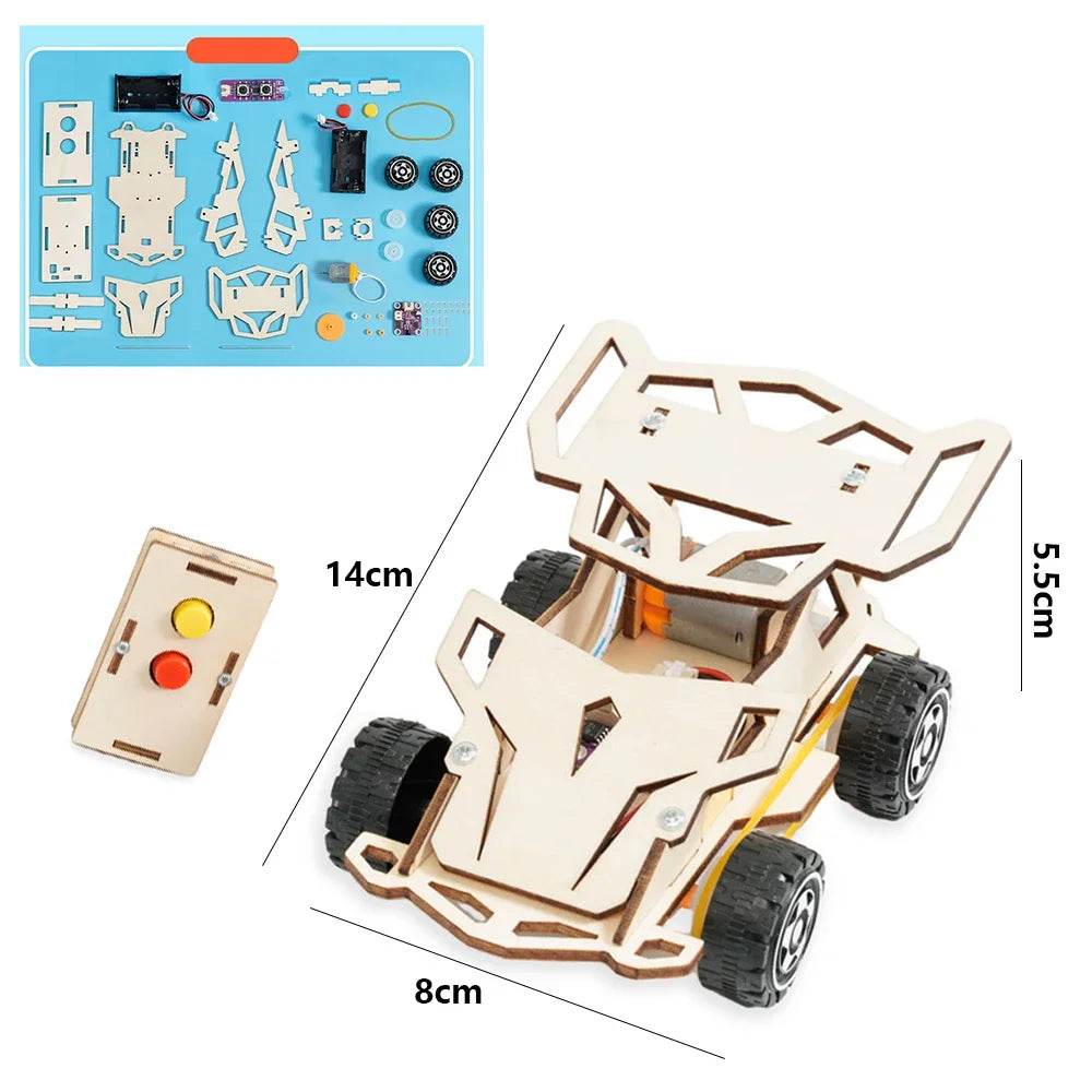 DIY Wooden Remote Control Car Wooden Four Wheel Drive Racing Assembling Science Experiment Kits KIDS STEM Educational Toy - ToylandEU