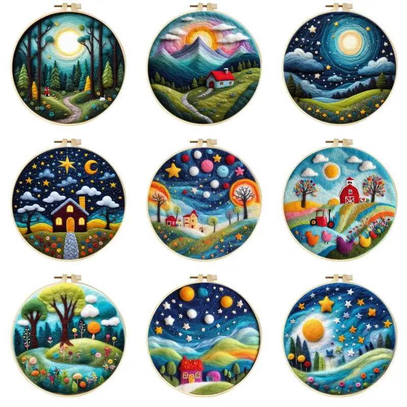 DIY Wool Needle Felting Painting Kit Night Sky Scenery Handmade Needle Picture Craft Home Decor - ToylandEU