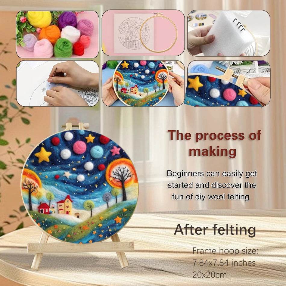 DIY Wool Needle Felting Painting Kit Night Sky Scenery Handmade Needle Picture Craft Home Decor - ToylandEU