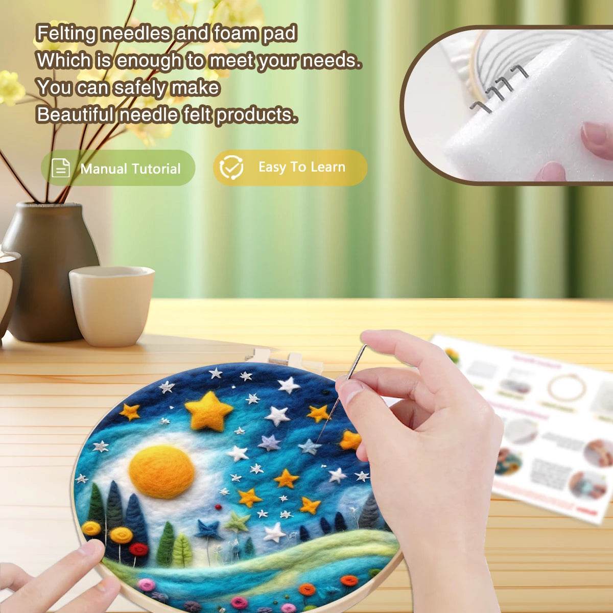 DIY Wool Needle Felting Painting Kit Night Sky Scenery Handmade Needle Picture Craft Home Decor - ToylandEU