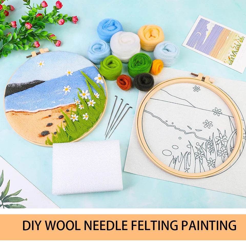 DIY Wool Needle Felting Painting Kit Night Sky Scenery Handmade Needle Picture Craft Home Decor - ToylandEU