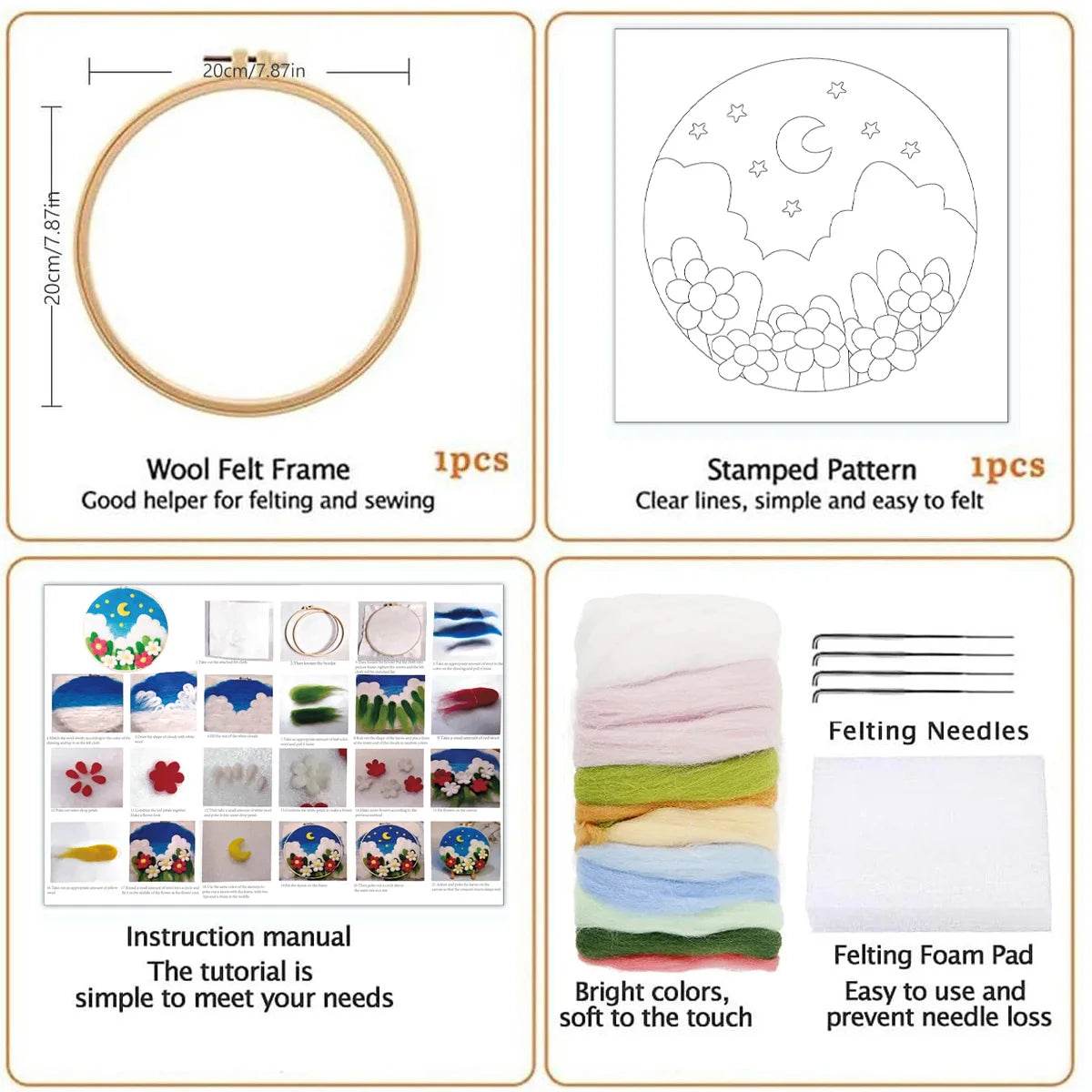 DIY Wool Needle Felting Painting Kit Night Sky Scenery Handmade Needle Picture Craft Home Decor - ToylandEU