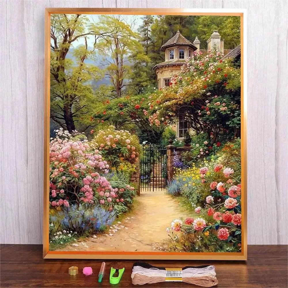  DMC Cross Stitch Embroidery Starter Kit for Beginners - Scenic Flower Landscape Needlework Set for Adults and Kids -  ToylandEU™