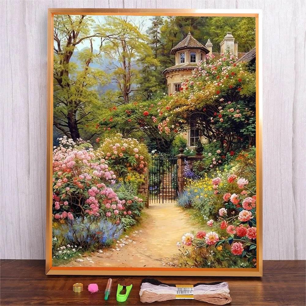 DMC Cross Stitch Embroidery Starter Kit for Beginners - Scenic Flower Landscape Needlework Set for Adults and Kids - ToylandEU