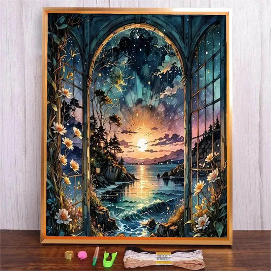  DMC Night Sky Landscape Embroidery Kit - DIY Cross Stitch Set with Printed Pattern for Handmade Art Crafts -  ToylandEU™