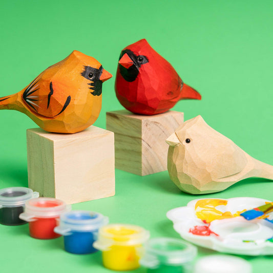 Wooden Painting Kit | Hand Carved Cardinals | Nest Included | Home Decor