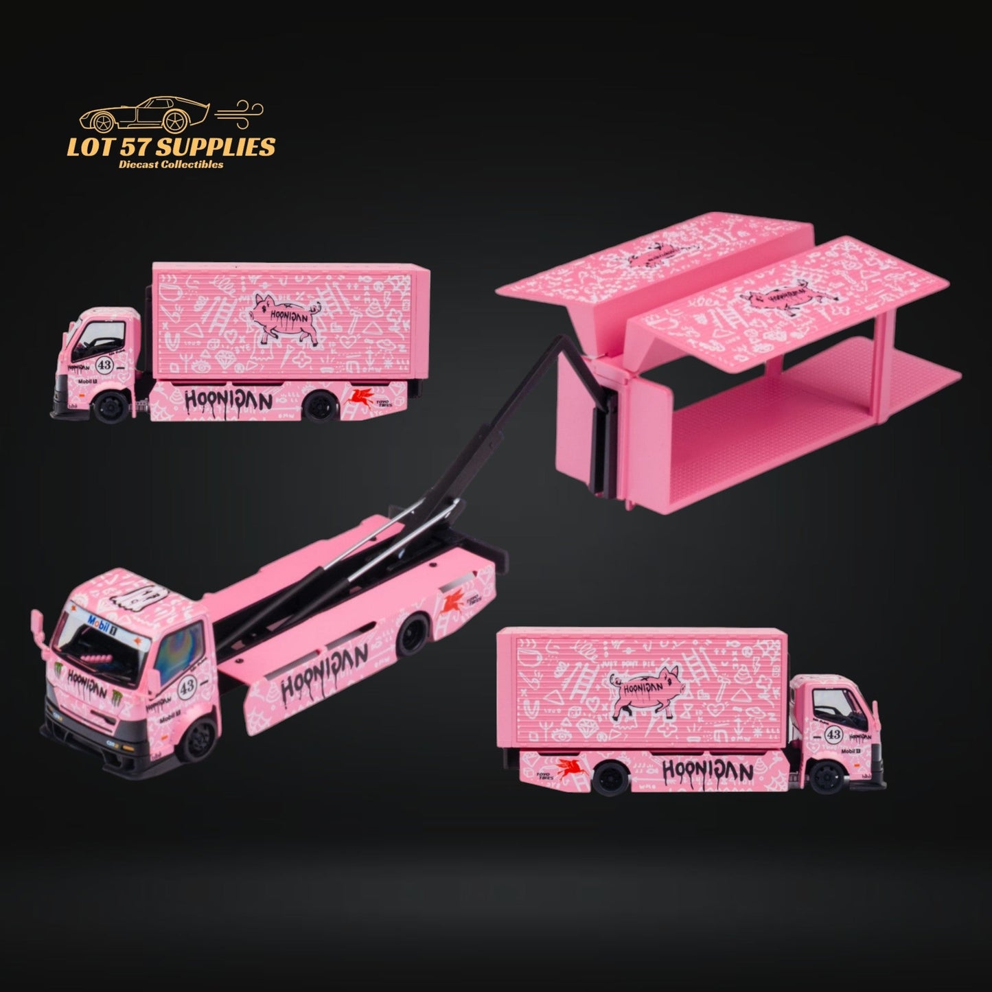 Diecast Hino 300 Diecast Box Truck Pink Livery With Functional Bed