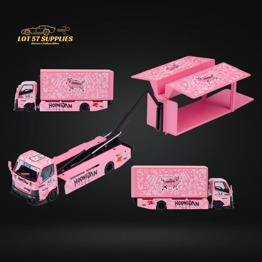 Diecast Hino 300 Diecast Box Truck Pink Livery With Functional Bed