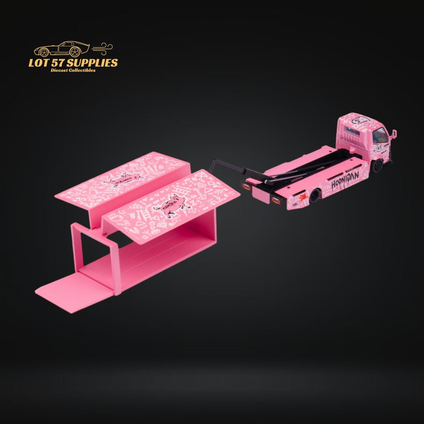 Diecast Hino 300 Diecast Box Truck Pink Livery With Functional Bed