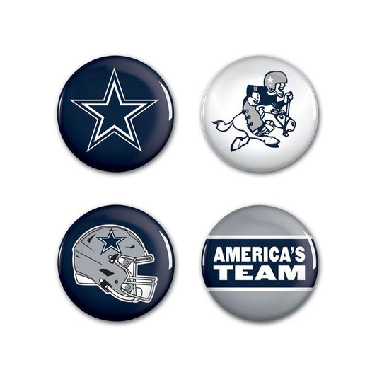 Dallas Cowboys Buttons Four Pack Primary Logo Helmet Slogan - ToylandEU
