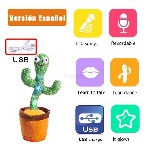 Dancing Cactus Plush Toy - Rechargeable LED Singing & Twisting Fun - ToylandEU