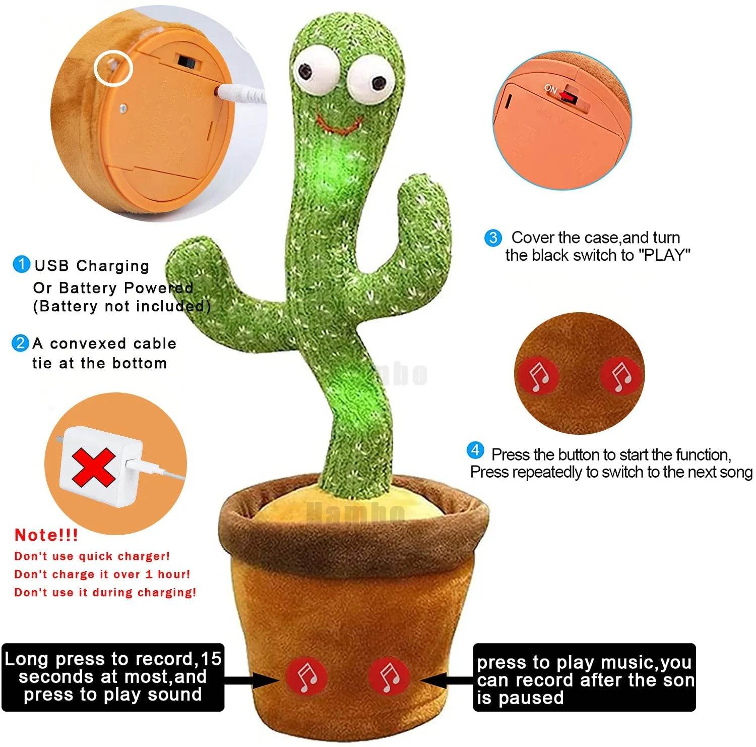Dancing Cactus Plush Toy - Rechargeable LED Singing & Twisting Fun - ToylandEU