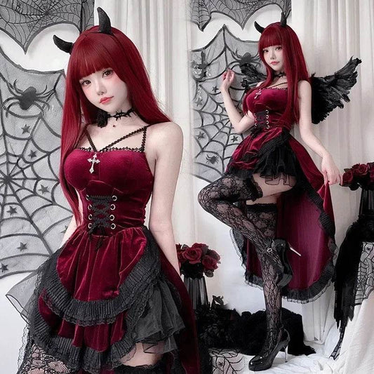 Dark Gothic Dress Lace Halter For Women Witch Costume - ToylandEU