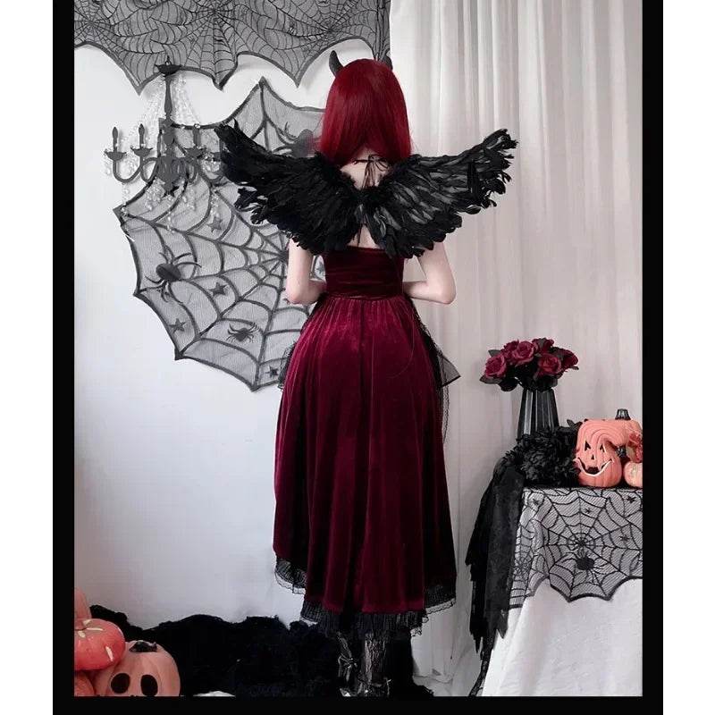 Dark Gothic Dress Lace Halter For Women Witch Costume - ToylandEU