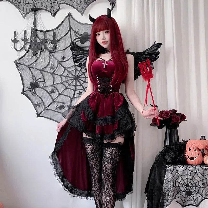 Dark Gothic Dress Lace Halter For Women Witch Costume - ToylandEU