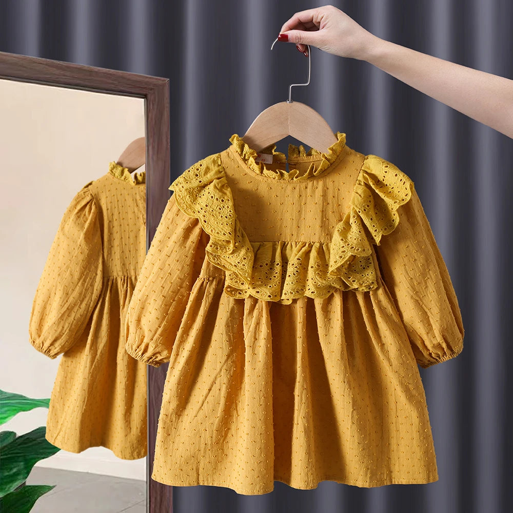 Delicate Dress Lace Long Sleeve Cotton Polyester For Toddler Girls Birthday Party - ToylandEU