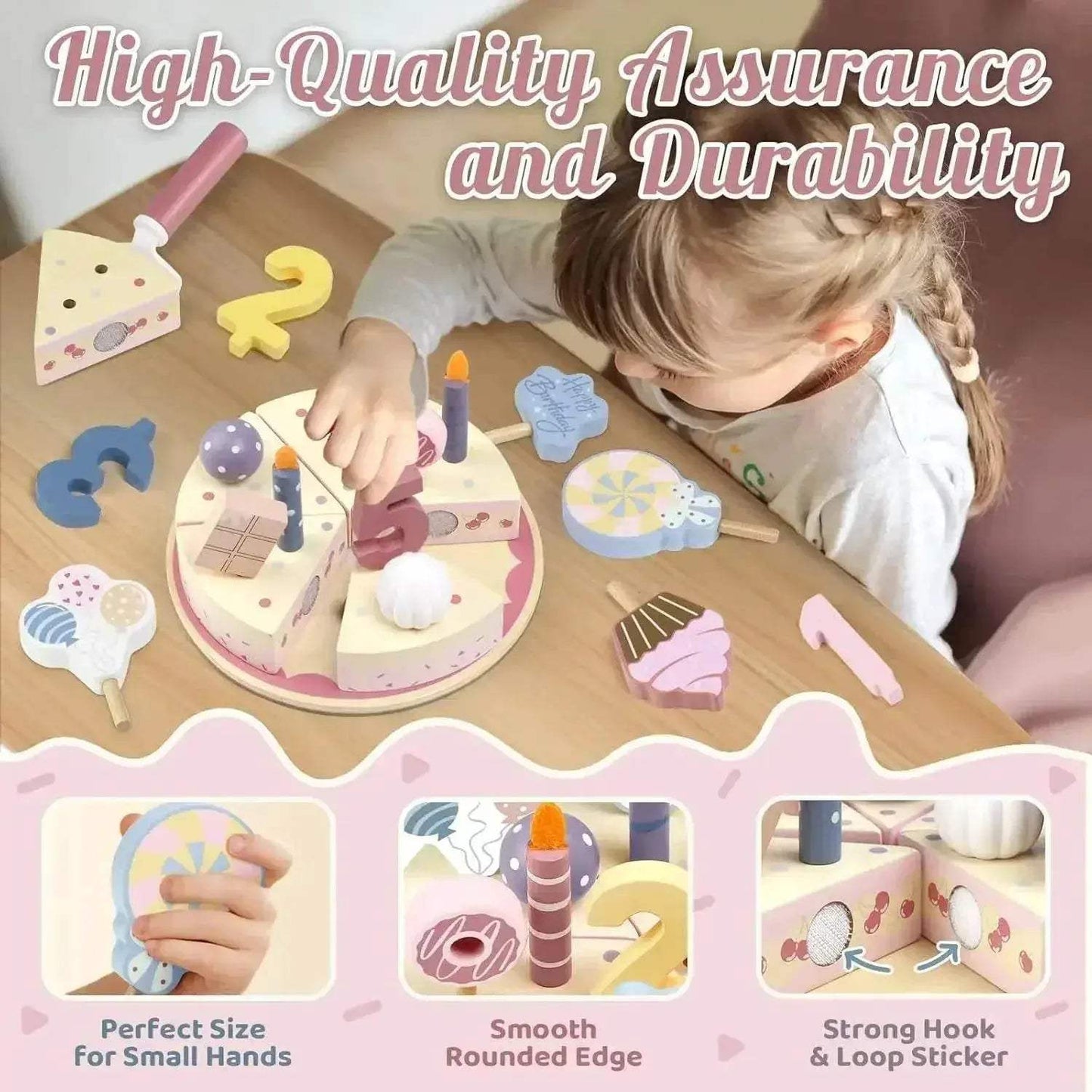 Delightful Wooden Birthday Party Cake Play Food Set for Kids Educational Pretend Play - ToylandEU