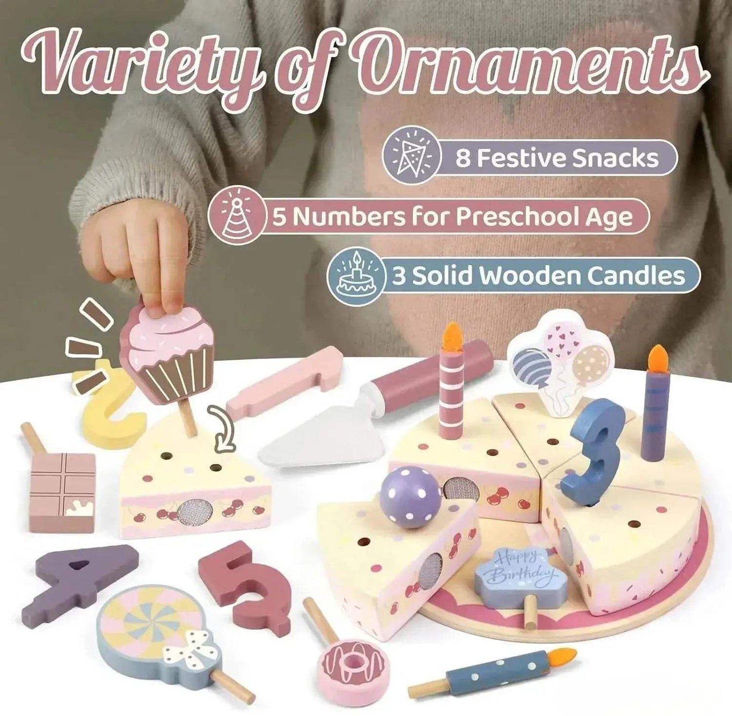 Delightful Wooden Birthday Party Cake Play Food Set for Kids Educational Pretend Play - ToylandEU