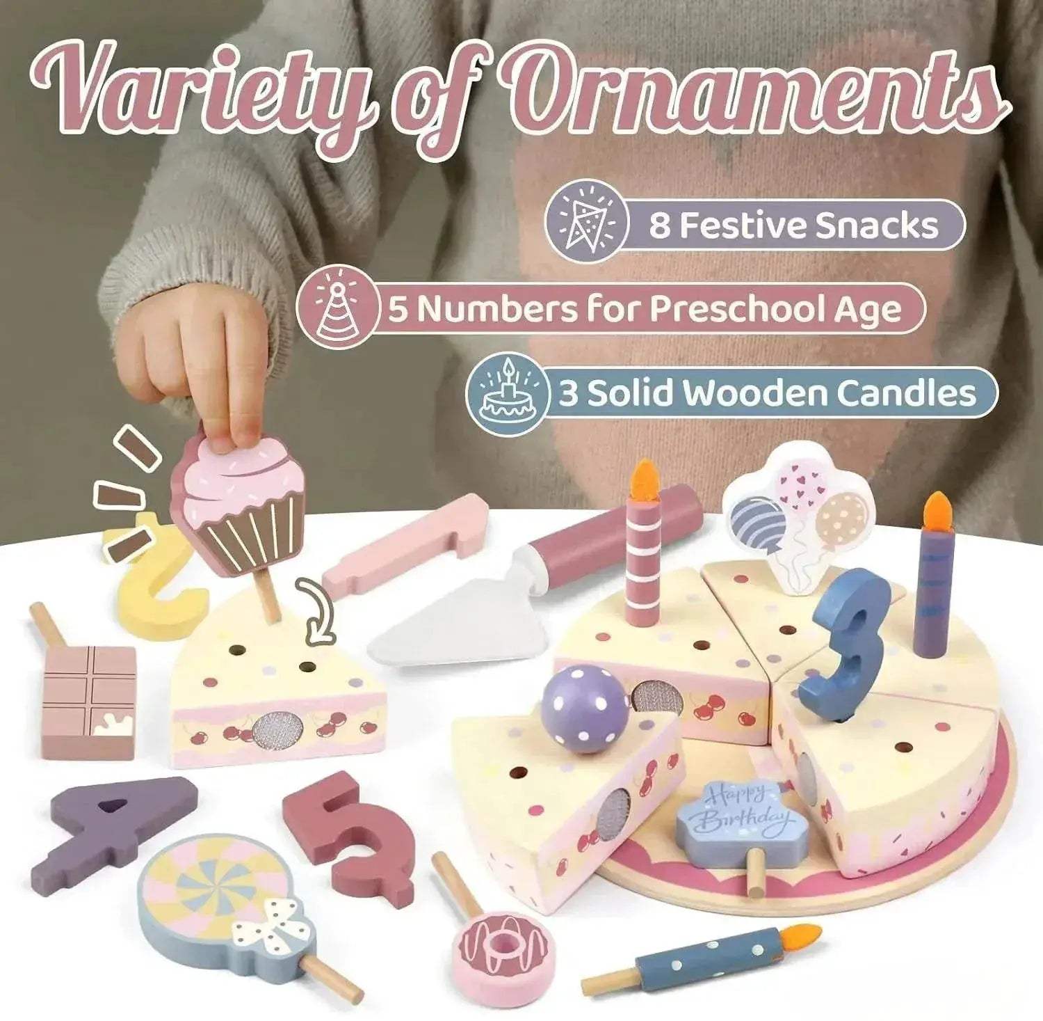 Delightful Wooden Birthday Party Cake Play Food Set for Kids Educational Pretend Play - ToylandEU