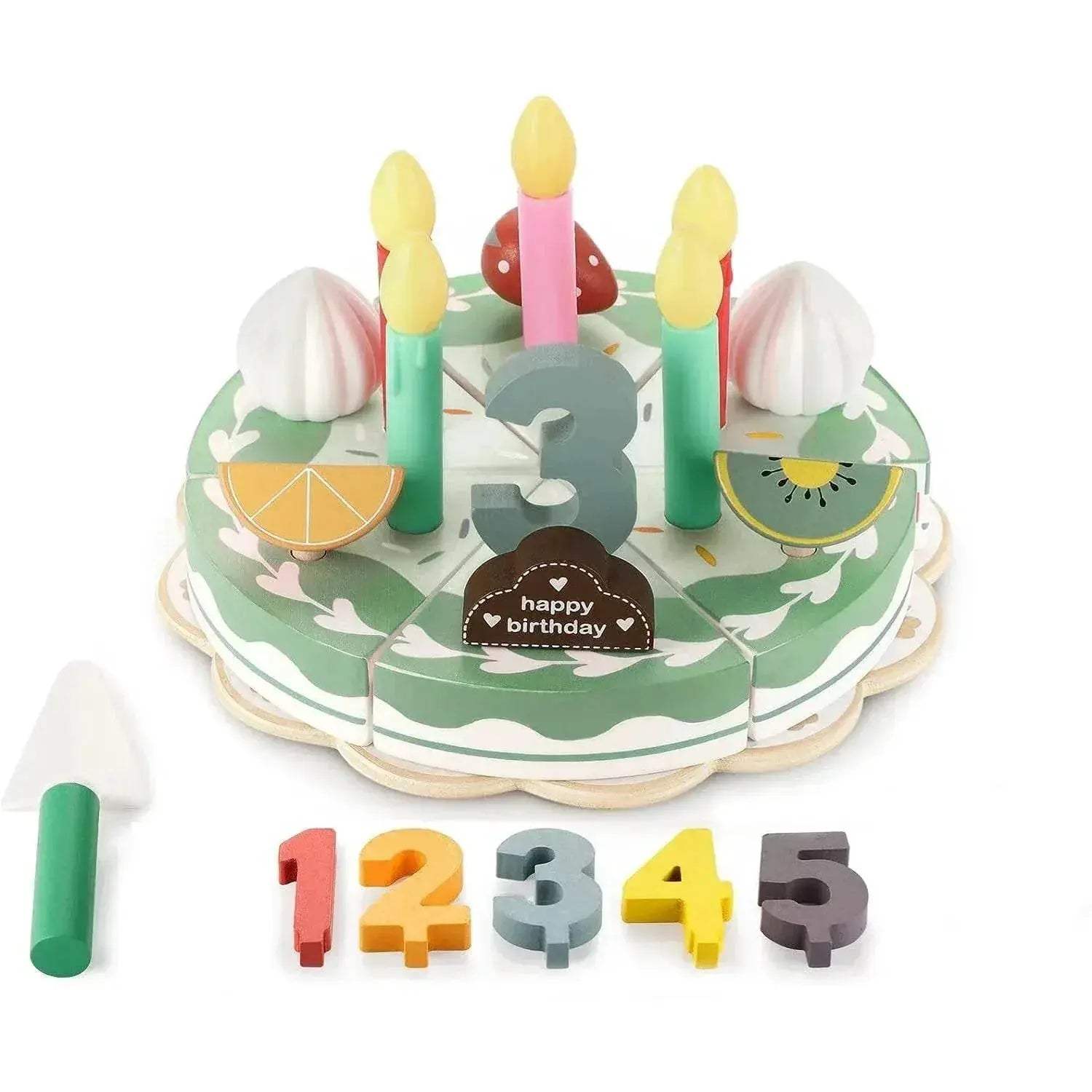 Delightful Wooden Birthday Party Cake Play Food Set for Kids Educational Pretend Play - ToylandEU