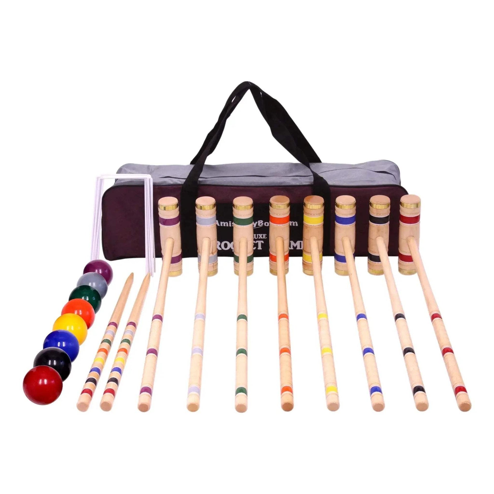 Deluxe 8-Player Croquet Game Set, Wooden Holder or Duffel Carry Bag - ToylandEU