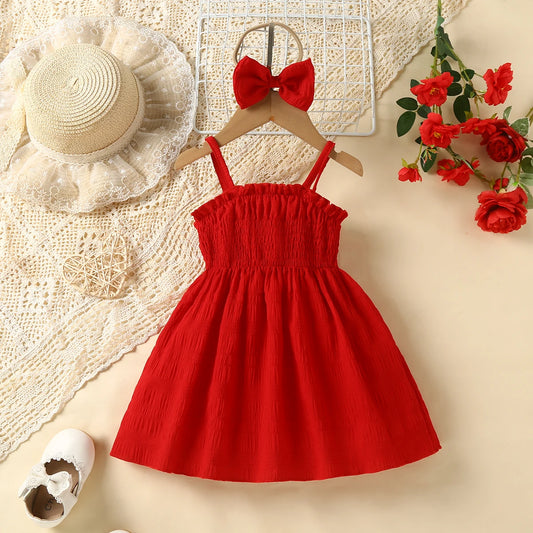 Deluxe Baby Girl Suspenders Dress Red Ruffle Bow Two Piece Set For 0 To 3 Years - ToylandEU