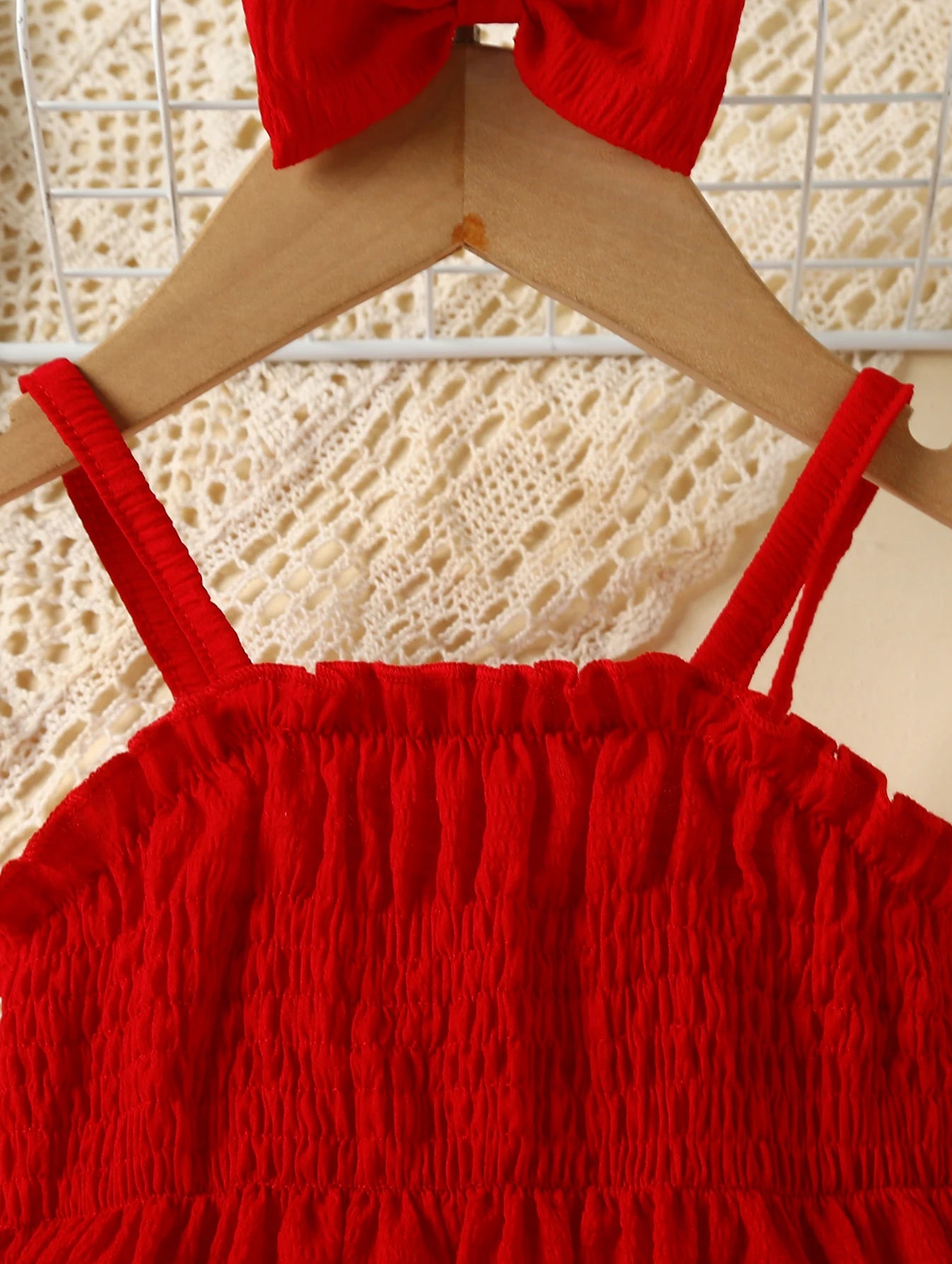 Deluxe Baby Girl Suspenders Dress Red Ruffle Bow Two Piece Set For 0 To 3 Years - ToylandEU