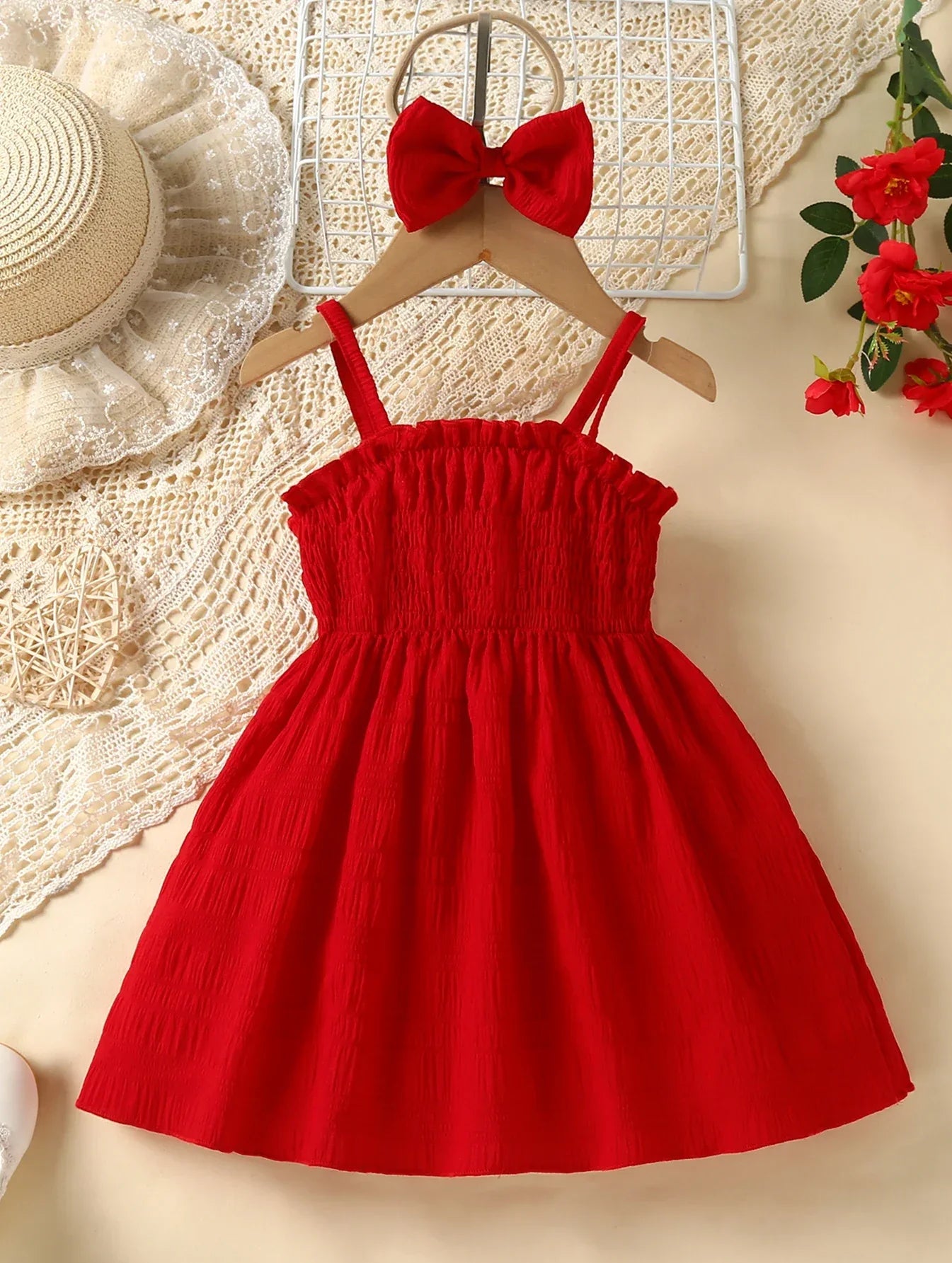 Deluxe Baby Girl Suspenders Dress Red Ruffle Bow Two Piece Set For 0 To 3 Years - ToylandEU