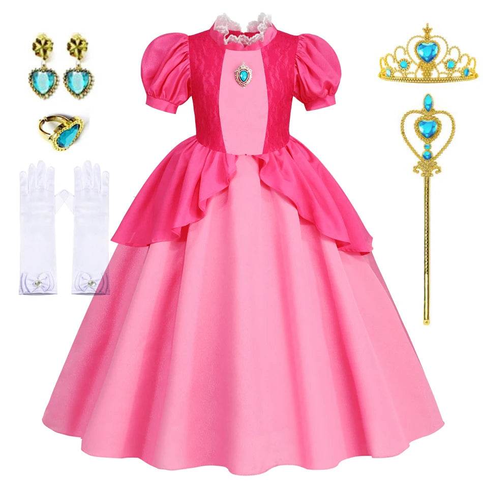 Deluxe Dress Lace Trim Peach For Girls Cosplay Party - ToylandEU