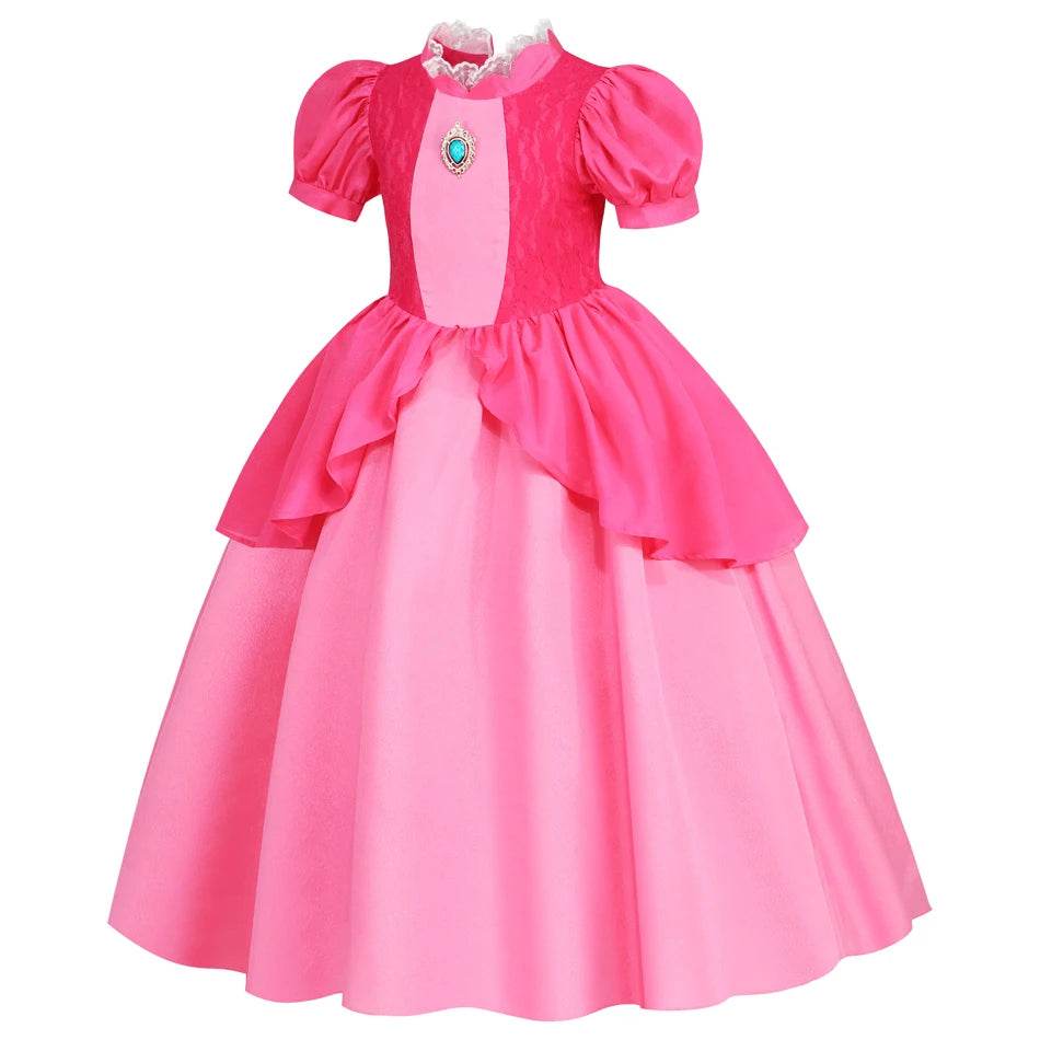 Deluxe Dress Lace Trim Peach For Girls Cosplay Party - ToylandEU