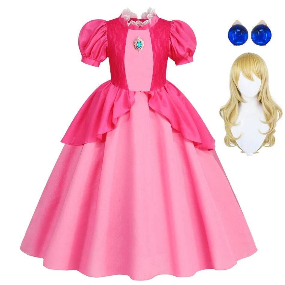 Deluxe Dress Lace Trim Peach For Girls Cosplay Party - ToylandEU