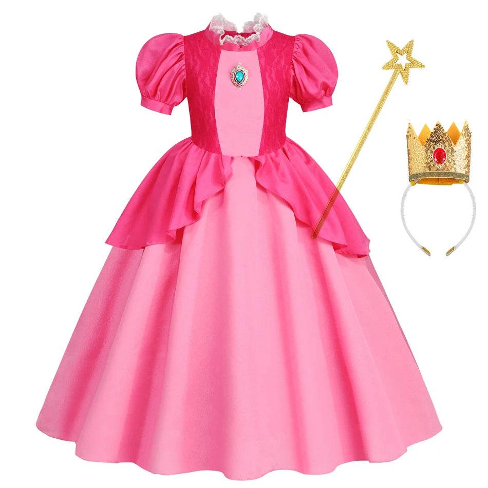 Deluxe Dress Lace Trim Peach For Girls Cosplay Party - ToylandEU