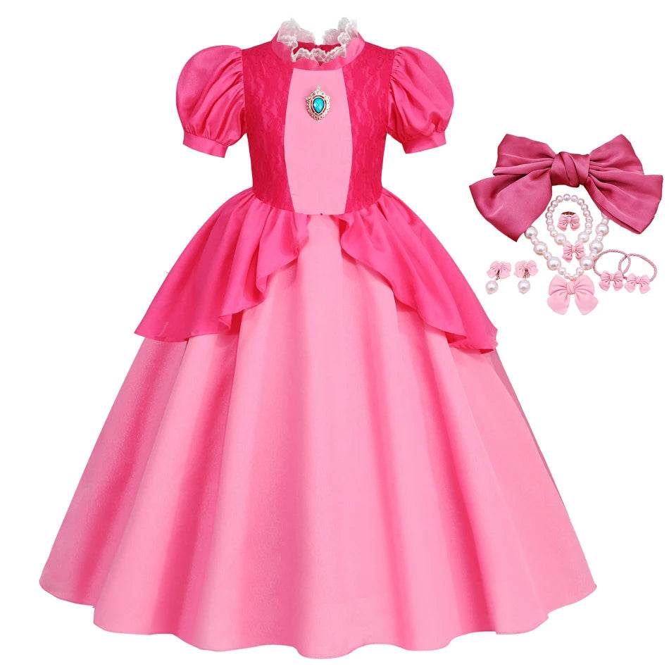 Deluxe Dress Lace Trim Peach For Girls Cosplay Party - ToylandEU