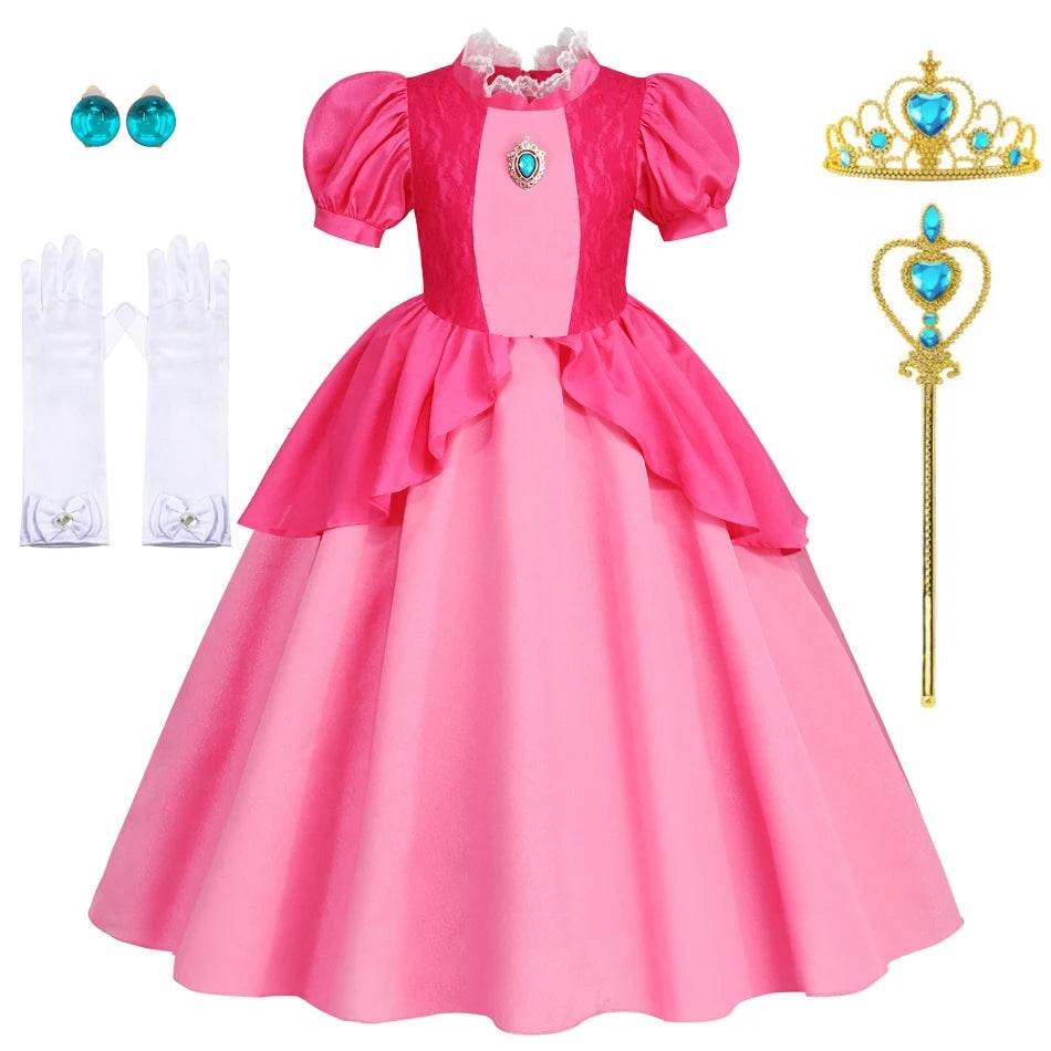 Deluxe Dress Lace Trim Peach For Girls Cosplay Party - ToylandEU