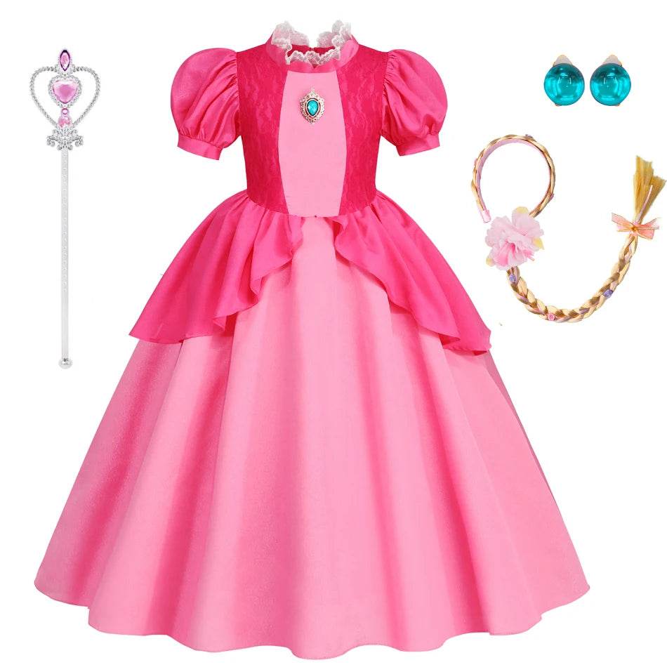 Deluxe Dress Lace Trim Peach For Girls Cosplay Party - ToylandEU