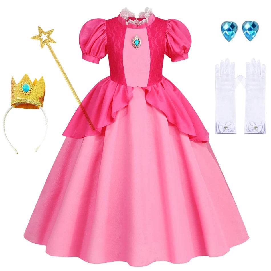 Deluxe Dress Lace Trim Peach For Girls Cosplay Party - ToylandEU