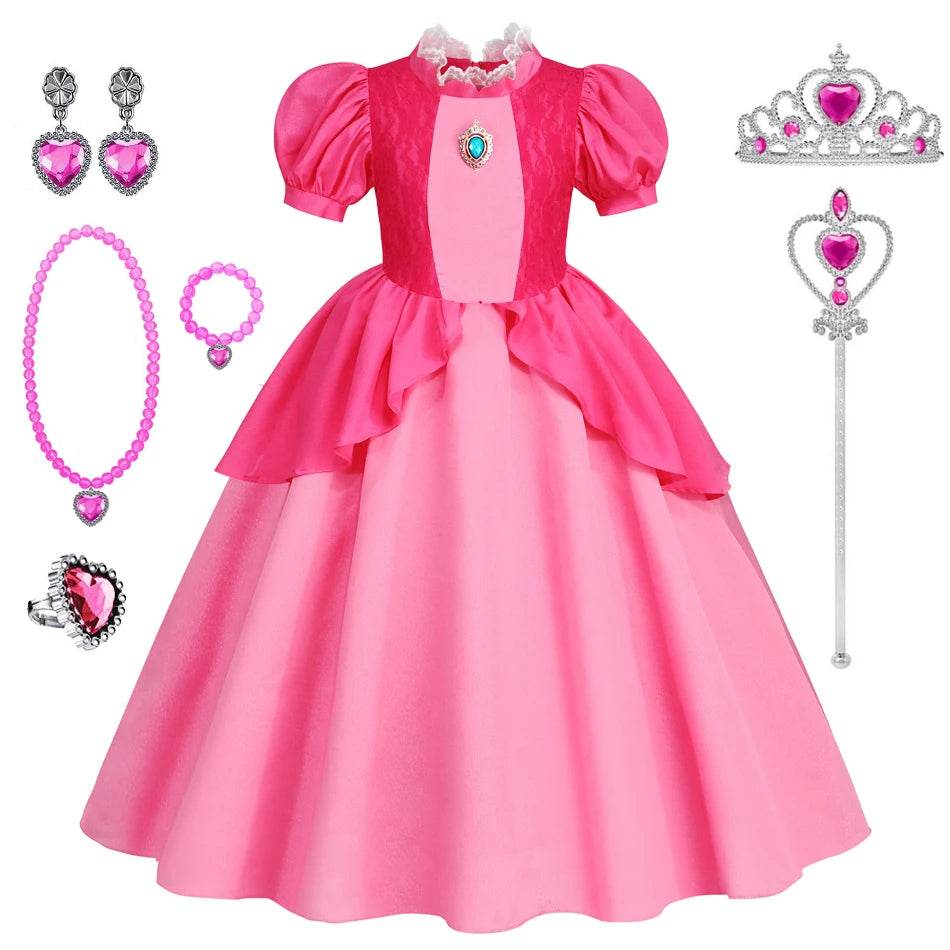 Deluxe Dress Lace Trim Peach For Girls Cosplay Party - ToylandEU