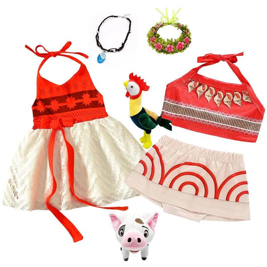 Deluxe Dress Two Piece Moana Costume For Girls 4 To 6 Party - ToylandEU