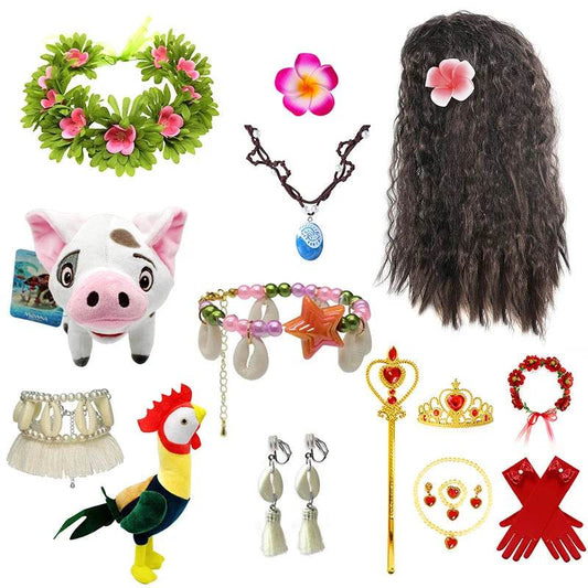 Deluxe Moana Costume Set Wig And Flower Clip For Girls - ToylandEU