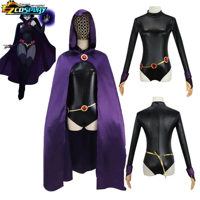 Deluxe Raven Cosplay Costume Jumpsuit Cloak Belt For Women - ToylandEU