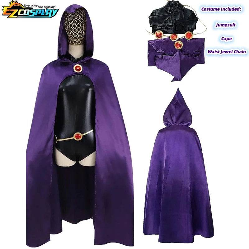 Deluxe Raven Cosplay Costume Jumpsuit Cloak Belt For Women - ToylandEU